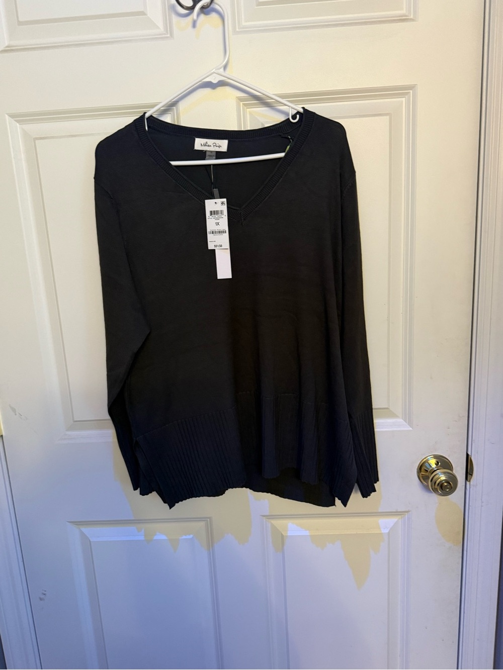 Melissa Paige V-Neck Knit Lightweight Sweater in Rosin Green - Plus Size 1X